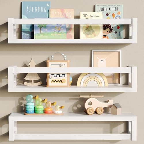 TidyCorner Upgraded Thick Floating Shelves, Solid Wood Bookshelf for Wall, Floating Book Shelves Use as Wall Shelves for Bedroom, Kids Room, Nursery, Books, Spice Rack & Decor - White - color: White, size: 15.75 Inch
