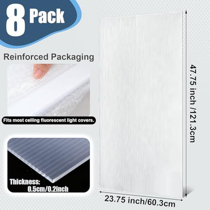 Pushglossy 8 Pack 23.75" x 47.75" x 0.2" Fluorescent Light Covers Classroom Office Diffuser Panels for 2x4ft Drop Ceiling Light Fixture Polycarbonate Replacement Cover for Hospitals Home (Clear) - color: Clear