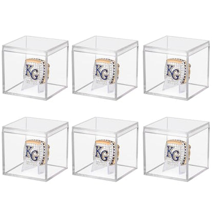 6 Pack Championship Ring Display Case Clear Acrylic Display Case Mini Baseball Softball Ring Holder Single Ring Display Box Stand 1 Slot Ring Hole Storage Box Gift for Sports Fans, 2.16 Inch - size: 6 Pack