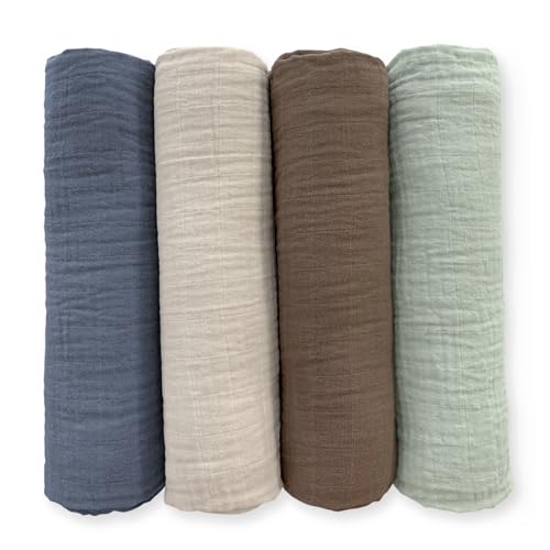 SwaddleDesigns Cotton Muslin Swaddle Blankets for Baby Boy & Baby Girl, Set of 4, Neutral Receiving Blankets for Newborn, Baby Registry & Gift, 46x46 inches, Coastal - color: Coastal