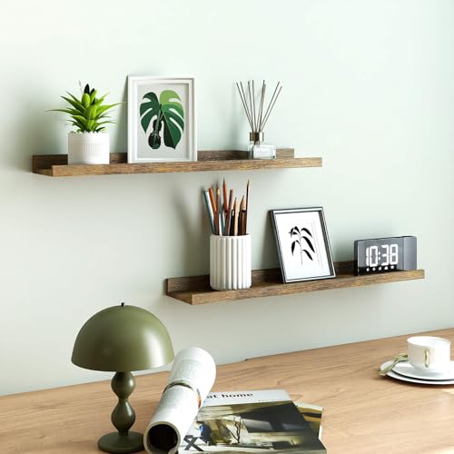 Floating Shelves for Wall Decor, Long Wall Mounted Storage Shelf for Bedroom, Living Room, Bathroom, Kitchen, Nursery, Rustic Display Picture Ledge Shelf with Lip Set of 2-24 Inches, Brown - color: Brown, size: 23.6in