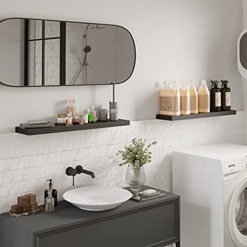 BAMEOS Floating Shelves, 31W x 8D Black Wall Mounted Wooden Shelves with Invisible Brackets Set of 2, Hanging Wall Shelves Decoration for Bedroom, Bathroom, Living Room and Kitchen - color: Black, size: 31x7 2Pcs