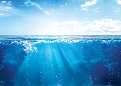 BELECO 15x10ft Fabric Blue Ocean Underwater Backdrops for Photography Blue Sky White Clouds Sunshine and Sea Bubbles Background for Kids Birthday Photoshoot Baby Shower Party Decorations Photo Props - size: 15x10FT