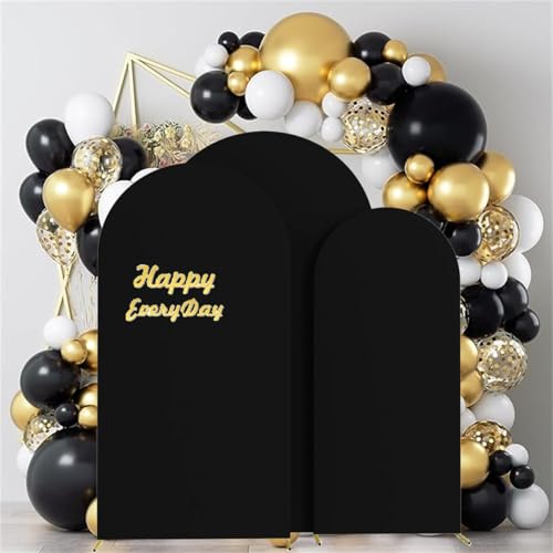 HAINARverS Set of 3 Wedding Arch Cover 6FT,6.6FT,7.2FT Spandex Fitted Stretchy Arch Stand Covers,2 Sided Round Top Chiara Backdrop Cover Banquet Baby Shower Arch Decoration(Black) - color: Black, size: 6FT,6.6FT,7.2FT