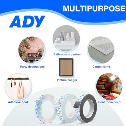 ADY Double Sided Tape Heavy Duty Clear Tape Removable,Clear Picture Hanging Strips for Mounting No Residue, Damage-Free, Double Sided Tape Paint Safe for Wall, Poster Stick,Office - color: transparent
