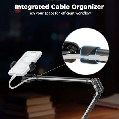 SmallRig 26" Magic Arm with Super Clamp, Overhead Phone Mount, Flexible Desk Camera Mount with 1/4" Screw and Cable Clip, Max Load 2.2lb, for iPhone, Action Camera, Video Light, Webcam, Mic - 5625 - style: Double Ball Joints with Cable Clip