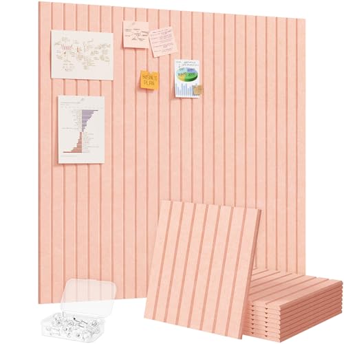 Lifewit Felt Slatted Bulletin Board, 9 Pack Self-Adhesive Panel, 36"x 36" Total Size, Cork Board Alternative, Pin Message Board with 30 Pushpins for Room and Office Decor, Home, Dorm, Pink - color: Pink, size: Slat Stripe 9-pack