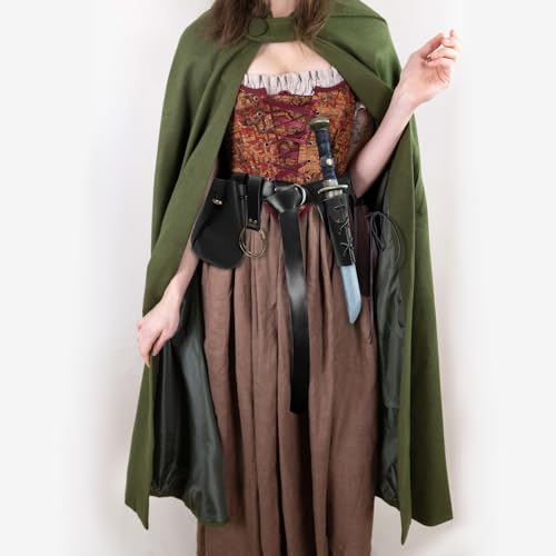 4PCS Medieval Leather Sword Frog Dagger Holder Belt Rapier Scabbard Viking Knight Renaissance Belt Pouch Halloween Costume - color: Black