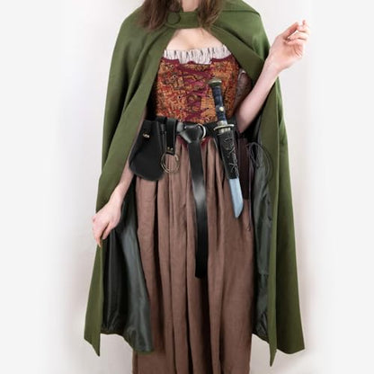 4PCS Medieval Leather Sword Frog Dagger Holder Belt Rapier Scabbard Viking Knight Renaissance Belt Pouch Halloween Costume - color: Black