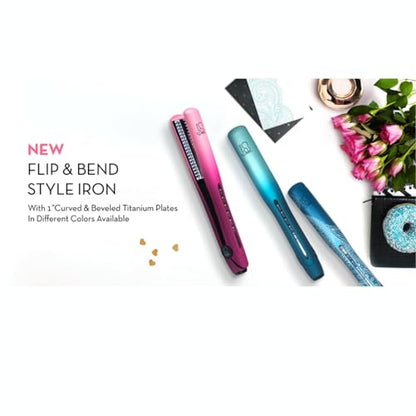 CAJ Beauty Flip & Bend Style Iron in Violet Ombre, Thermatru Technology, 1" Titanium Floating Teeth Comb, Automatic Shut-Off, Color-Coded LED Lights for Easy Temperature Indication - color: Violet Ombre