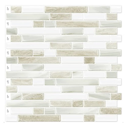 Yipscazo 10 Sheets Peel and Stick Backsplash for Kitchen,12''x12'' Waterproof Stick on Backsplash Smart Tiles for Bathroom,Removable Self Adhesive Wall Tiles (Marble Beige&White) - color: Marble Beige&white