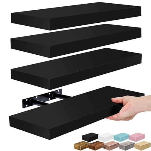 Sorbus Floating Shelves for Wall – 16 Inch Floating Shelf for Kitchen, Bedroom, Living Room, Bathroom, Home & Wall Decor - Mounted Bathroom Shelves with Invisible Brackets (Black, 4 Pack) - color: Black, size: 4 Pack