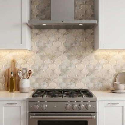 10 Sheet Arabesque Peel and Stick Backsplash Tile, Stick on Backsplash for Kitchen and Bathroom Wall, Ecru Beige Stone Look PVC Mixed Metal Aluminum - color: Ecru Beige Stone Mixed Metal Rose Gold