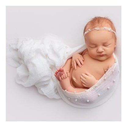 Newborn Photography Props Baby Photoshoots Pearl Wraps Girl Photo Posing Layers with Headband Accessories (Cream) - color: Cream