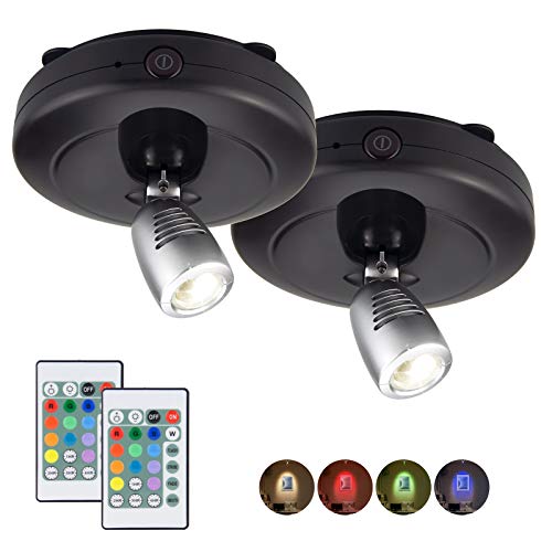 BIGMONAT Wireless Accent Spotlight Indoor for Pictures Light on Walls Battery Operation,Mini LED Spotlight with Remote for Art Paintings 12 Color Changing,Dart Board Light with Rotate Head 2Pack - color: Black+Silver 2 Pack, size: Battery Powered