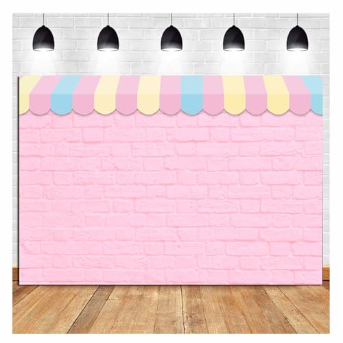 Pink Brick Wall Ice Cream Parlor Photography Background Princess Girl Kids Baby Girl Birthday Party Backdrops Dessert Cake Table Decor Props Supplies (8x6 FT) - size: 8x6 FT