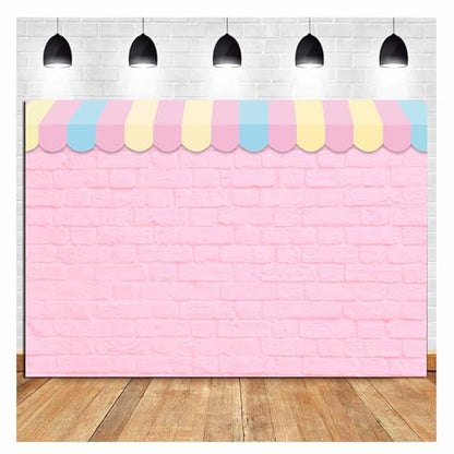Pink Brick Wall Ice Cream Parlor Photography Background Princess Girl Kids Baby Girl Birthday Party Backdrops Dessert Cake Table Decor Props Supplies (8x6 FT) - size: 8x6 FT