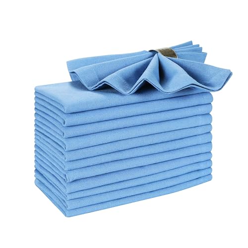 Hausattire Reusable Napkins Cloth Washable 100% Cotton 18x18 Inch Dinner Napkin|Table Napkins for Home Banquet Wedding BBQ |Set of 12 Cloth Napkin Mother's Day Table Decor |Light Blue - color: Light Blue, size: 18x18