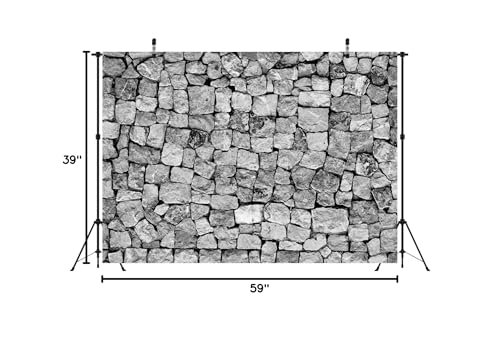 BELECO 5x3ft Fabric Brick Stone Wall Backdrop Dark Gray Rock Stones Texture Background Medieval Castle Party Decorations Banner Knight Party Supplies Photoshoot Props - size: 5x3FT