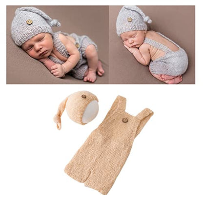 Fashion Cute Newborn Boy Girls Baby Costume Outfits Photography Props Hat Pants - color: Cream