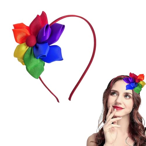 Rainbow Flower Headband Double Layer Ribbon Headwear Hair Accessories for Pride Day LGBT Parade Party Supplies - color: Rainbow
