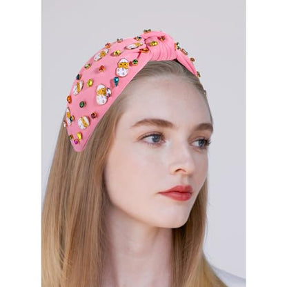boderier Easter Headbands for Women Girls Easter Egg Headband Crystal Jewel Embellished Wide Knotted Headband Spring Holiday Easter Accessories (Cute Egg-Pink)