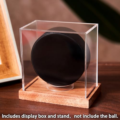 LITY Hockey Puck Display Case, No Assembly Required Acrylic Clear Holder with Wood Base, Autograph Souvenir Display Stand, Perfect Showcase for Your Collection - size: 1 Pack Hockey Puck