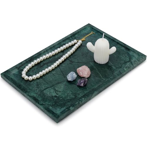 Real Luxurious Natural Marble Tray - 12x8 Inch Marble Vanity Tray for Perfume Display, Jewelry Organizer, Bathroom & Home Decor -Heavy Duty Non-Slip Stone Tray (Non-Resin/Non-Ceramic)（Green） - color: Green