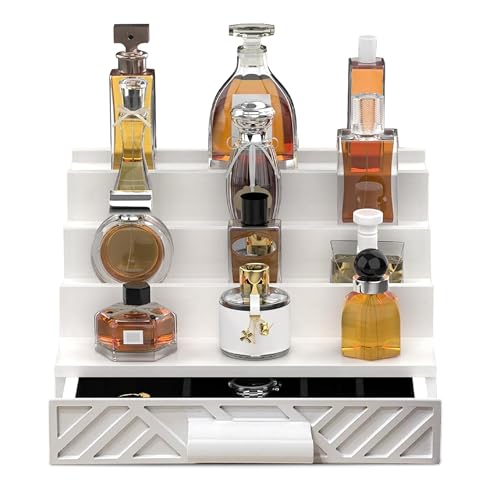 Cologne Organizer for Men - Multi Tier Drawer Organizer & Dresser Organizer Countertop - Perfume Holder | Cologne Stand For Men - Perfume Organizer for Women - color: White-4 Tier