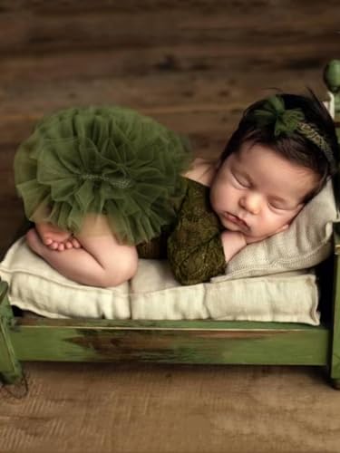 Newborn Photography Outfits Girl Baby Photography Props Lace Romper with Headress Newborn Outfits Girls Photo Props - color: Green
