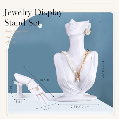 Yalikop 2 Pcs Jewelry Mannequin Display Set Necklace Bust Mannequin Earring Stand Hand Bracelet Ring Stand for Selling Show - color: White