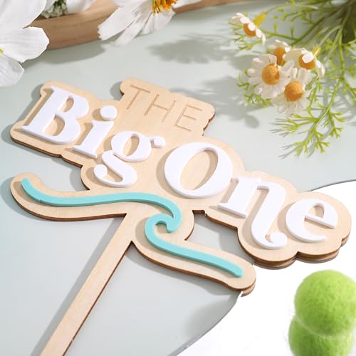 The Big One Wooden & Acrylic Cake Topper - Wave Theme 1st Birthday Party Decor, Summer Beach Photo Props, First Birthday Cake Decorations, Big Wave Wooden Cake Topper for Birthdays (Blue) - color: Blue