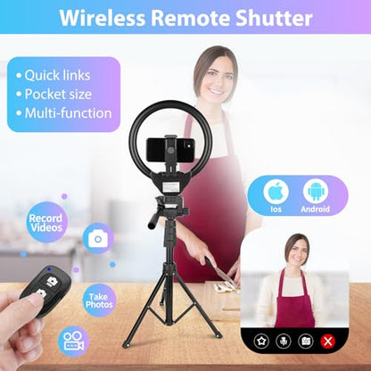 Sensyne 12-inch Ring Light with 67-inch Selfie Stick, Tripod and Phone Holder, Selfie Remote Control Circle Light for Live Stream/Video Recording/TikTok, Compatible with All Phones and Cameras
