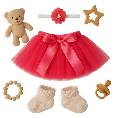 Matissa Newborn Baby Girl/Boy Crochet Knit Costume Photography Prop Hats Outfits - color: Baby Tutu Red