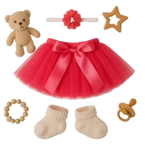 Matissa Newborn Baby Girl/Boy Crochet Knit Costume Photography Prop Hats Outfits - color: Baby Tutu Red