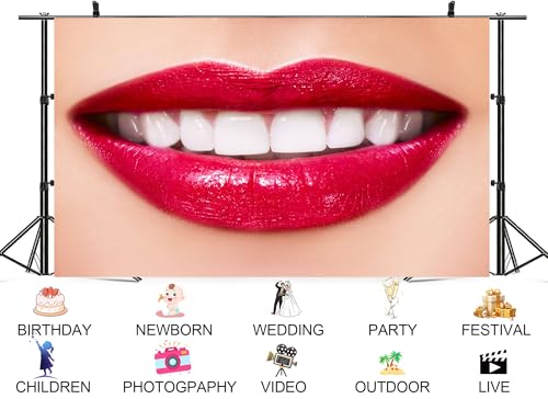 12x10ft Bright Red Lips with White Teeth Backdrop Dental Beauty Close Up Scene Photo Background Tapestry for Cosmetic Dentistry Event Beauty Brand Photography Decorations Studio Props - size: 12X10ft