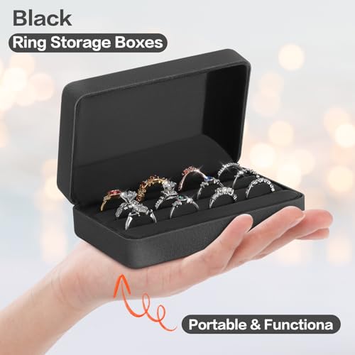 KUKUVR Velet Ring Storage Box, Travel Jewelry Case with 3 Slot Ring Display Organizer (Black) - color: Black