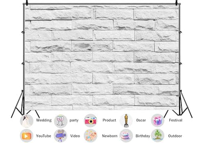White Rough Stacked Ledger Stone Wall Texture Backdrop Bright Limestone Block Background for Modern Elegant Party Decorations Clean Minimalist Photo Studio Props 5X3ft Fabric - size: 5X3ft