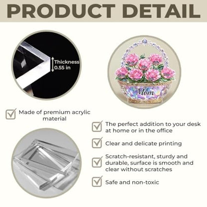 LOVELYPOD Personalized Flower Basket Acrylic Plaque for Mom, Custom Shape Mommy and Kids Acrylic Plaque, Mother’s Day Gift for Mom Grandma, Family Flower Keepsake, Mama Gift from Son Daughter - color: Design #6