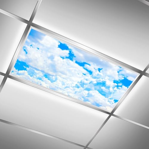 Fluorescent Light Covers for Classroom Ceiling Lights – 2x4ft Backlit Film for Fluorescent Fixtures, Reduce Glare and Eye Strain, Easy to Install – School, Office, Sensory -Clouds - color: Clouds（4）