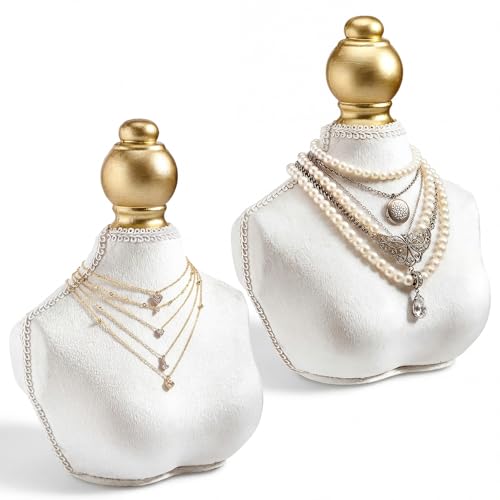 AceOrbit 2 Pcs Vintage Velvet Necklace Display Stand Mannequin Velvet Jewelry Necklace Holder Elegant Decor for Wedding Jewelry Selling Trade Shows(White,6.7 Inches) - color: White, size: 6.7 Inches