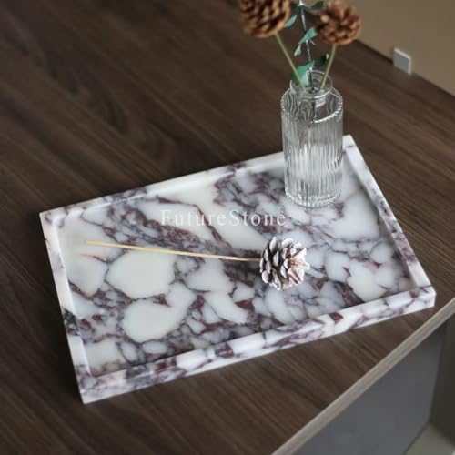 Natural Marble Decor Tray - Hand-Polished Luxury Organizer for Vanity, Bathroom | Cosmetics Perfume Jewelry Display Tray (Calacatta Violet, 12" x 8" x 0.7") - color: Calacatta Violet, size: 12" x 8" x 0.7"