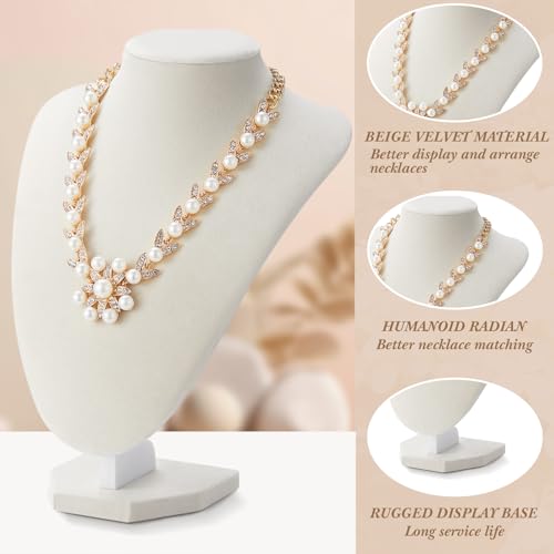 Huquary 6 Pcs Velvet Jewelry Display Set Necklace Display Stand T Bar Bracelet Holder Jewelry Bust for Home Store Trade Show(Beige) - color: Beige