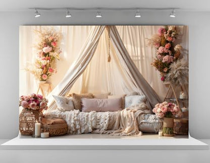 Kate 10x6.5ft Boudoir Pillows Backdrops for Photography Bedroom Headboard Background Branch Flowers Backgrounds Bridal Newborn Baby Show Decoration Studio Backdrop - size: 10x6.5ft
