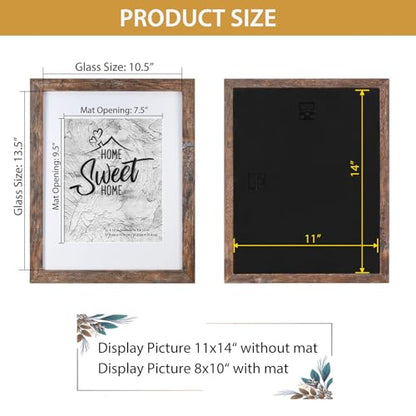 Califortree 11x14 Picture Frames - 8x10 Mat Included, Plexiglass, Wall/Tabletop Use, Rustic Brown - size: 11x14