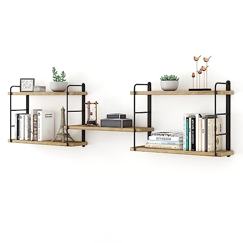 MXCSE Wall Shelves, Wall Mounted Bookshelves, DIY Floating Shelves for Wall, Wood Hanging Book Shelves for Room, Bedroom, Living Room, Easy Installation (Wooden, 50W x 17H) - color: Wooden