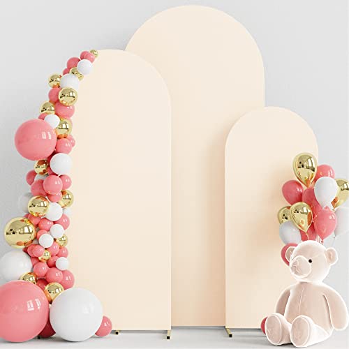 Wokceer Set of 3 Wedding Arch Cover Spandex Fitted Wedding Arch Stand Covers for Round Top Chiara Arch Backdrop Stands Cover for Birthday Party Ceremony Banquet Decoration 4ft,5ft,6ft Beige - color: Beige, size: 4FT, 5FT, 6FT