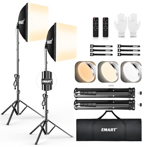 EMART Softbox Lighting Kit, 16"X16" Soft Box, 3000K-6000K 85W LED Bulbs with Remote, 65" Tripod, Professional Softbox Photography Lighting Kit for Studio Lights, Portrait, Video Recording(2PACK) - color: 3-Color 85W, size: 16"X16"-2 Packs