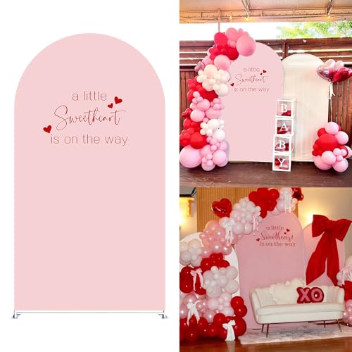 Little Sweetheart is on The Way Arch Backdrop Cover Love Valentine Party Decors Arch Spandex Cover for Baby Shower Pink Girls Birthday (2.6x6ft,lightpik) - color: lightpik, size: 2.6x6ft