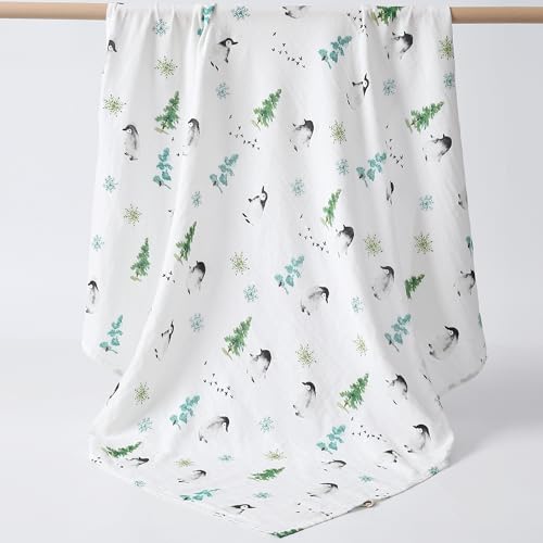 POMISO Muslin Swaddle Blankets for Boys & Girls, Newborn Receiving Blankets, Soft Breathable Baby Swaddles, Large 47x47 Inches, Fox & Penguin - color: Fox and Penguin